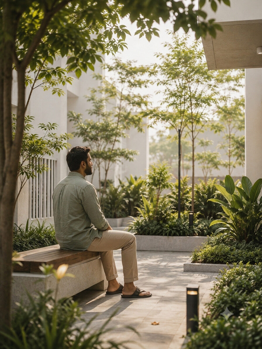 Quiet seating among the gardens
