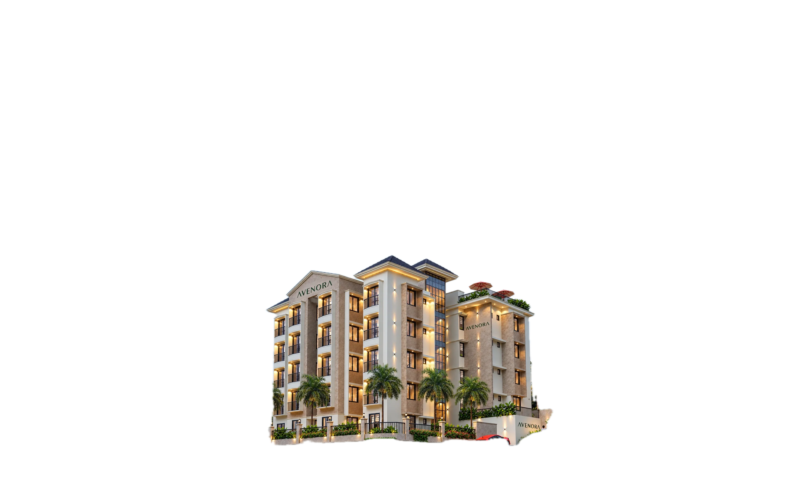 The Avenora apartment building by BR Developers, with AVENORA signage